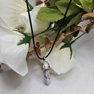 Howlite Pendant Charm Necklace Handmade Natural Stone - White Black